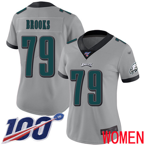 Women Philadelphia Eagles #79 Brandon Brooks Limited Silver Inverted Legend NFL Jersey 100th Season->women nfl jersey->Women Jersey